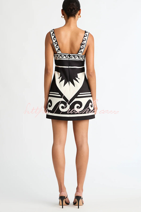 At The Coast Unique Print Sleeveless Square Neck Mini Dress