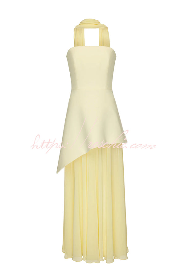 Monaco Off Shoulder Structured Top Chiffon Slit Hem Scarf Maxi Dress –  roschic