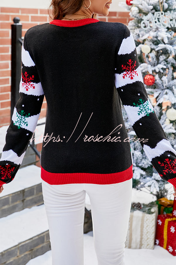 Christmas Print Crew Neck Long Sleeve Sweater