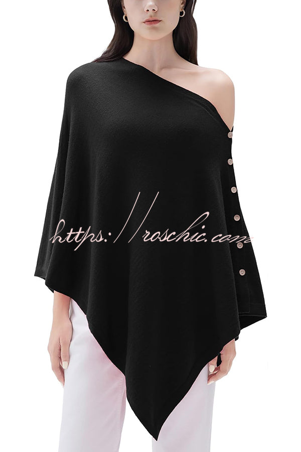 Women Cashmere Knit Shrug Bolero Side Button Detail Lightweight Shawl  Poncho