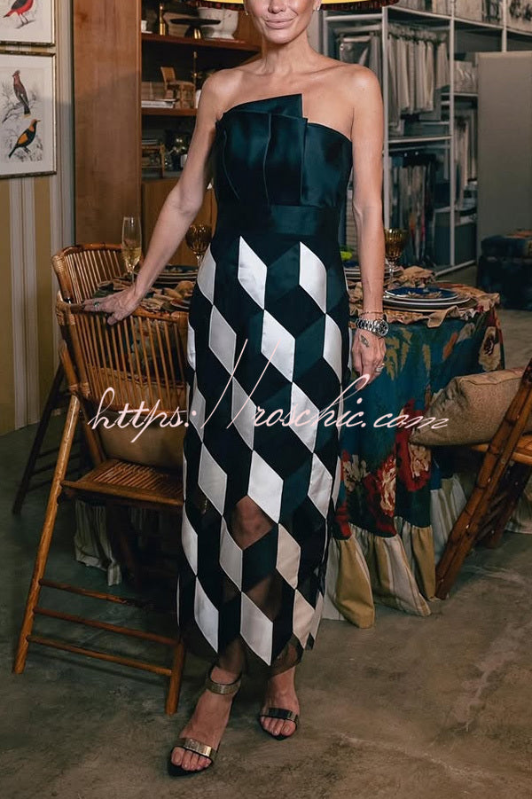 tube top midi dress Sexy Tube Top and Backless Rhombus Contrast Midi Dress – roschic