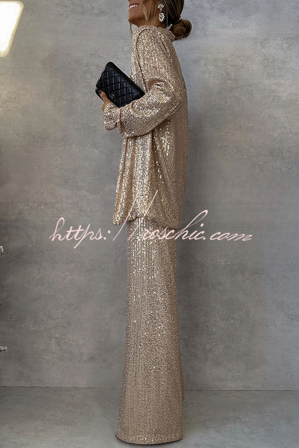 Party Scene Sequin High Rise Elastic Waist Wide Leg Pants – roschic