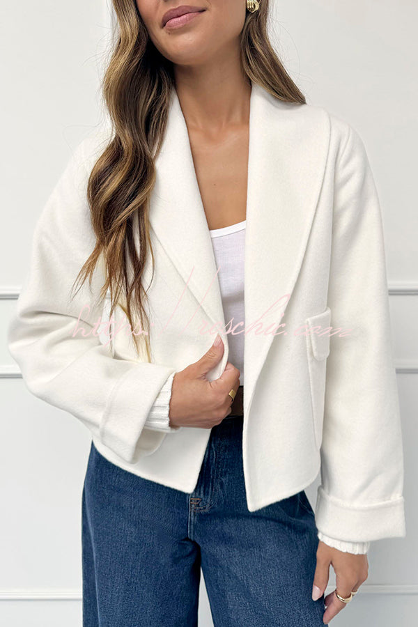 Comfortable Season Shawl Collar Open-front Long Sleeve Flap Pockets Crop Coat