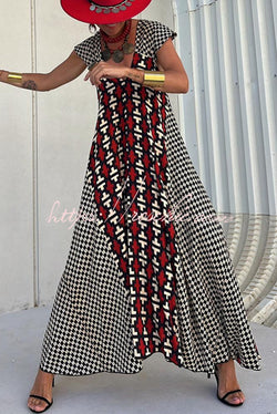 Fresh Breeze Ethnic Unique Print Ruffle Sleeve A-line Maxi Dress