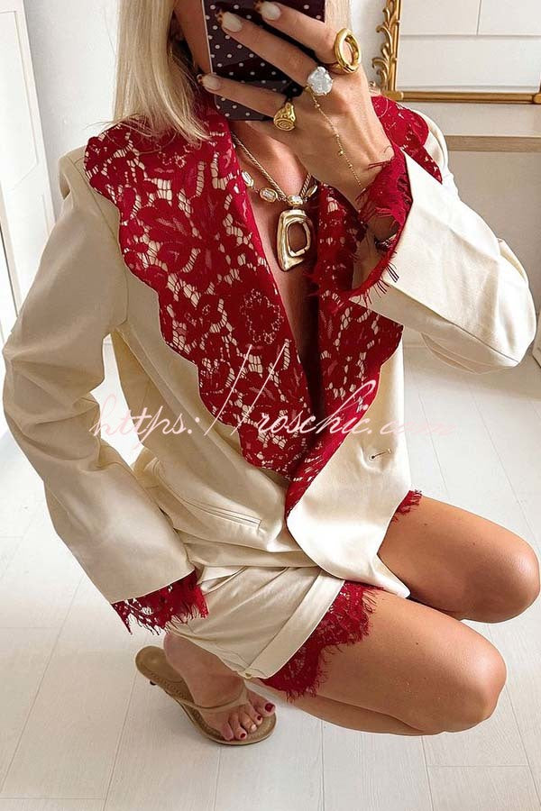 Love Letter Contrast Lace Detail Pocket Wide Leg Shorts