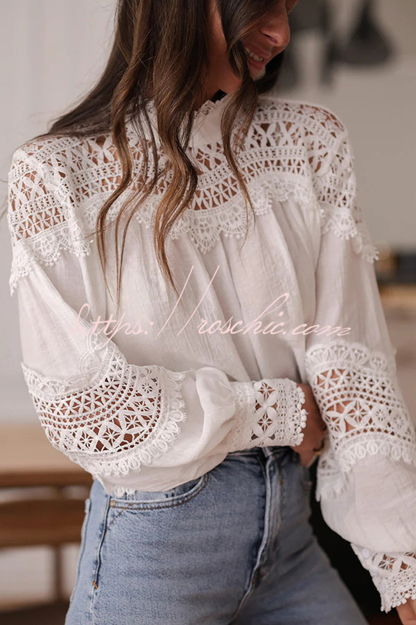 Stylish Hollow-out Patchwork Long-sleeved Elegant Shirt