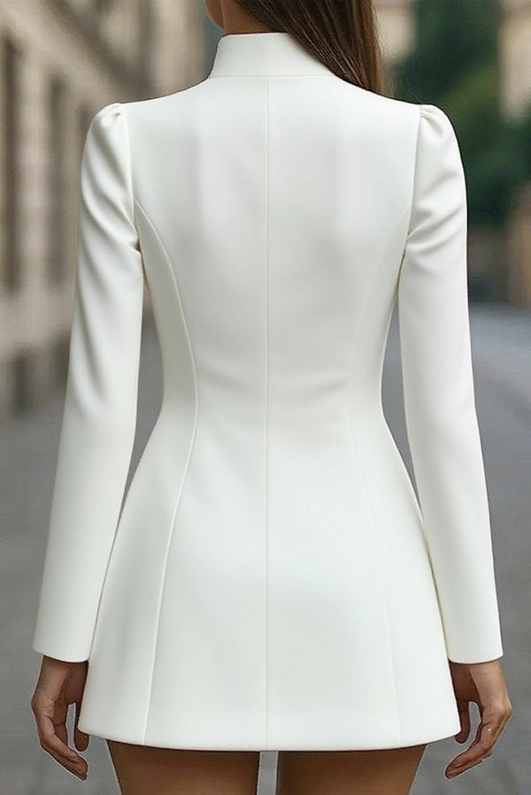 Fashionable Stand Collar Single-Breasted Slim Fit Formal Mini Dress