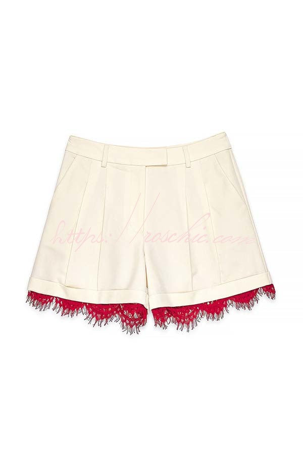 Love Letter Contrast Lace Detail Pocket Wide Leg Shorts
