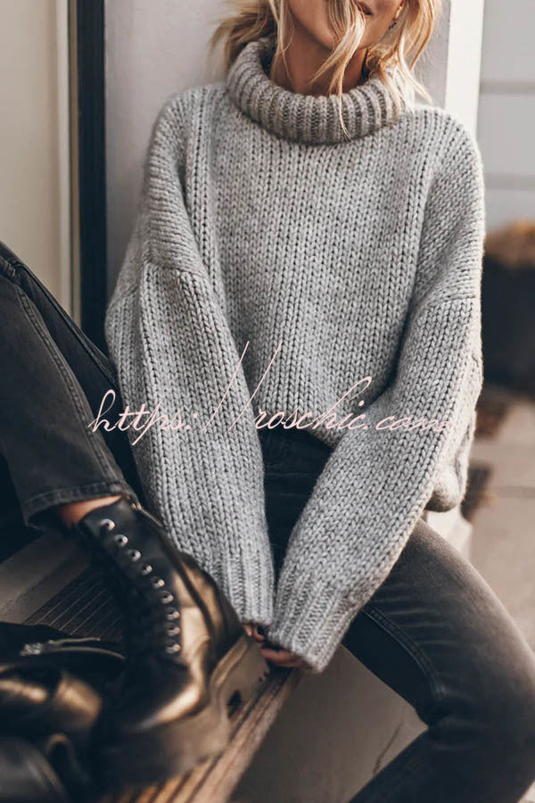 Emilia Knit Thick Collar Extra Long Sleeves Pullover Sweater