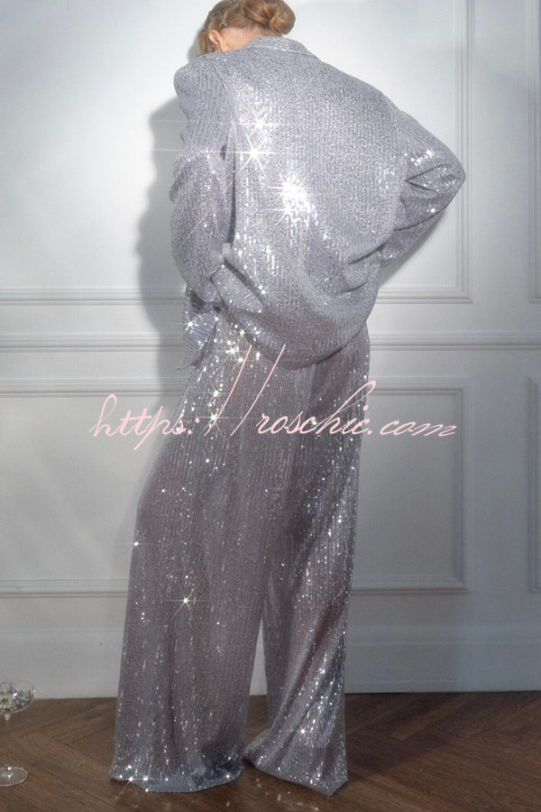 Solid Color Sequin Long Sleeve Party Blazer