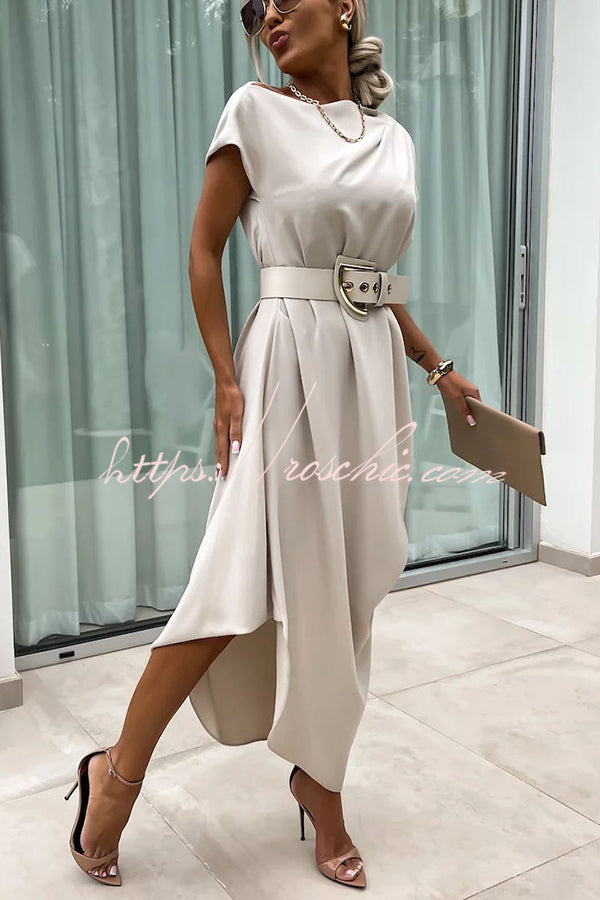 Extraordinary Cut Asymmetrical Short Sleeve  Loose Midi Dress