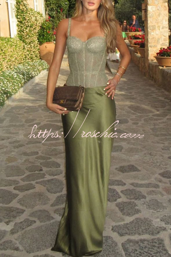 In A Fairytale Lace Corset Back Lace-up Slip Stretch Bodysuit