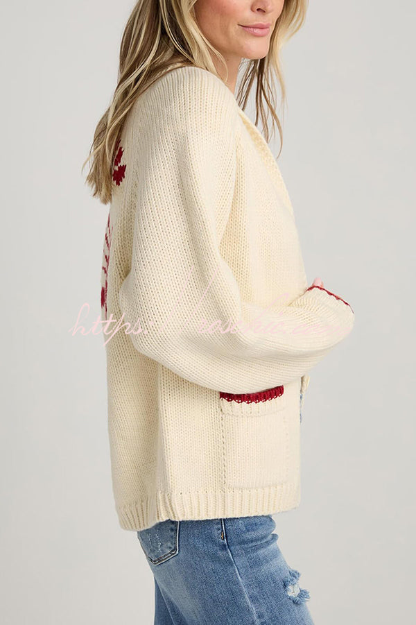 Fashion Lobster Pattern Casual Long Sleeve Knit Cardigan