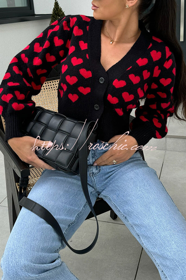 Cute Heart V-neck Long Sleeve Casual Knitted Cardigan