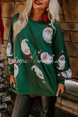 Santa Honey Sequin Christmas Pattern Loose Sweatshirt