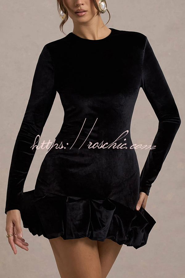 Solid Color Velvet Slim-fit Long-sleeved Mini Dress