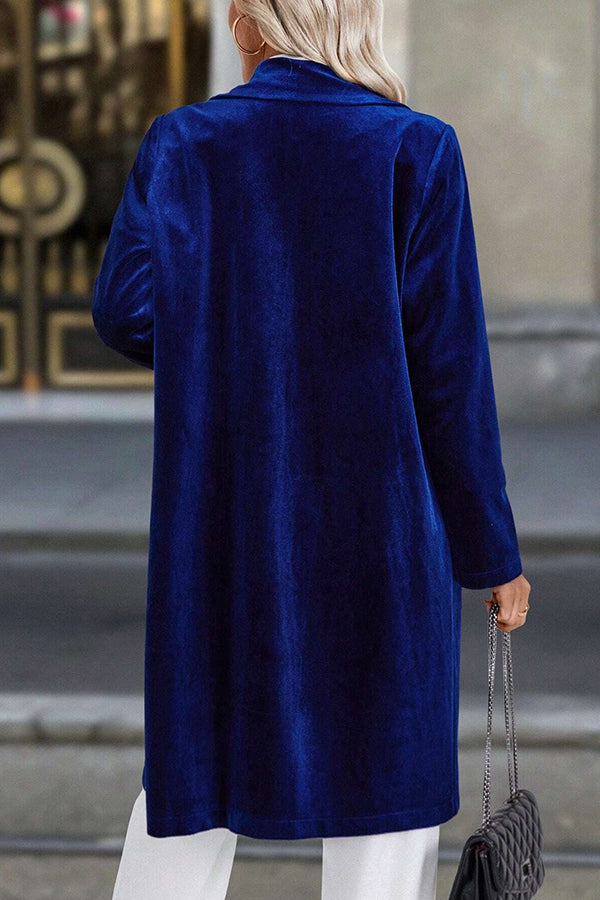 Solid Color Velvet Lapel Long-sleeved Casual Button Mid-length Coat