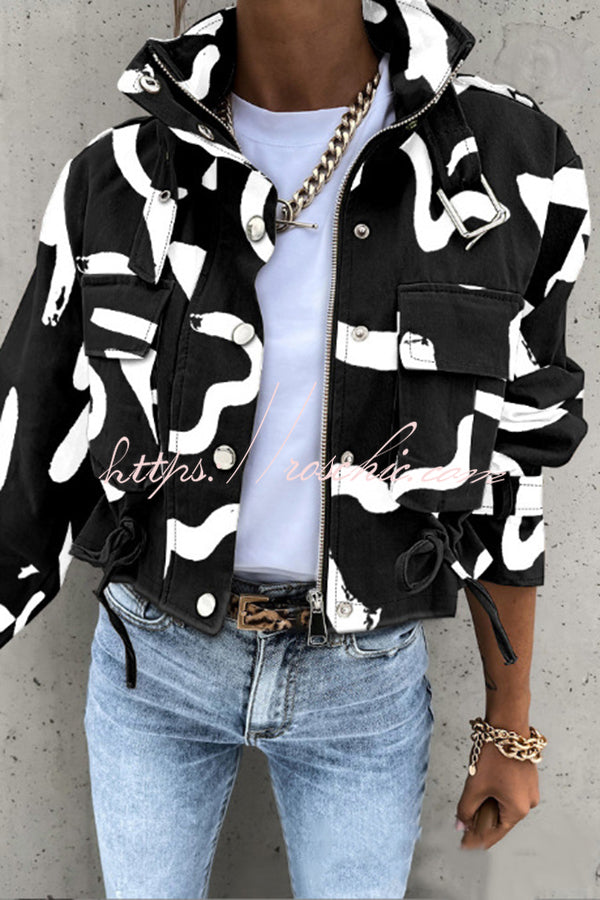 Unique Stylish Printed Casual Pocket Statement Jacket