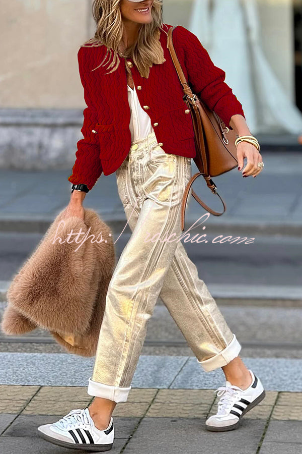 Solid Color V-neck Long-sleeved Loose Pocket Knit Cardigan