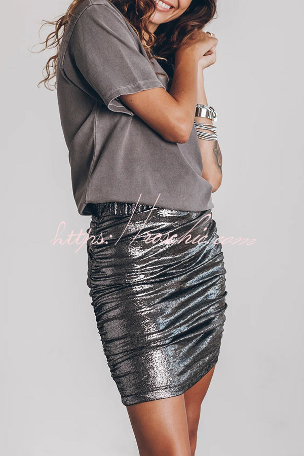 The Perfect Match Glitter Fabric Ruched Elastic Waist Mini Skirt