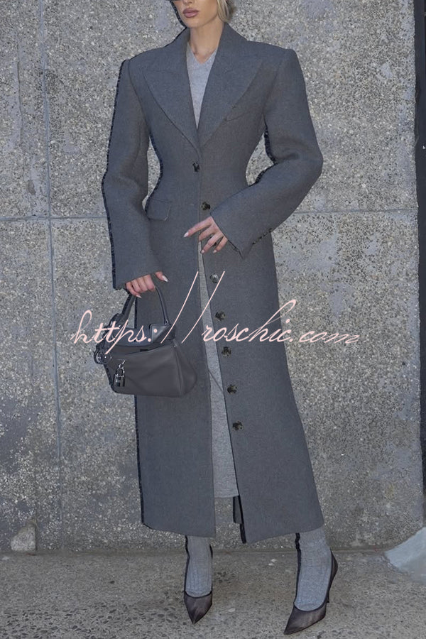 Elegant Lapel Long Sleeve Button High Waist Long Coat