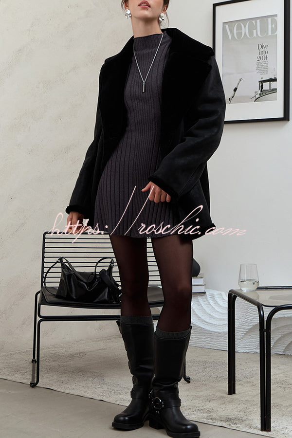 Solid Color Long-sleeved Slim-fit Elegant Knitted Mini Dress