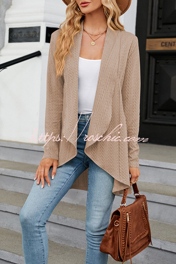 Long Sleeve Solid Color Ruffle Loose Cardigan