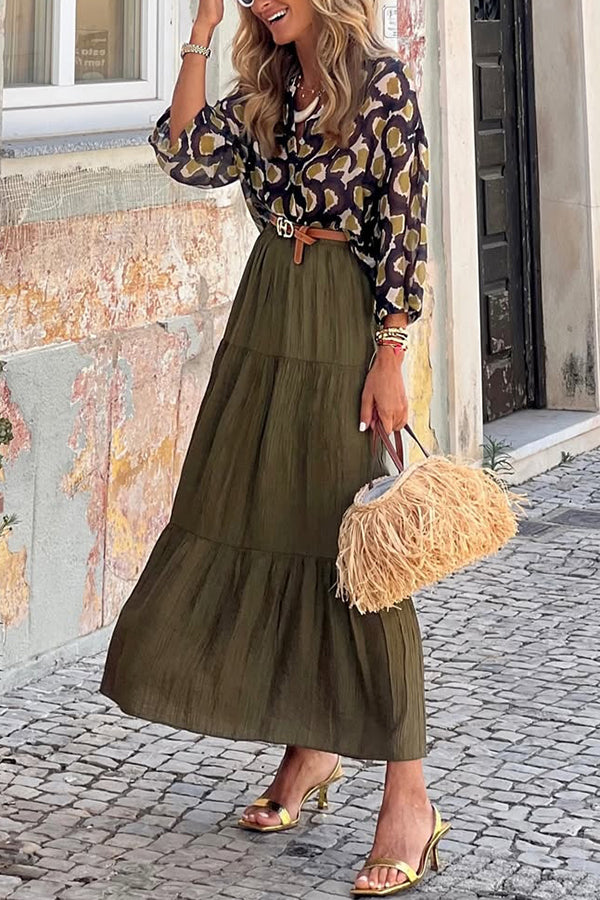 Solid Color Splicing Casual Vacation Maxi Skirt