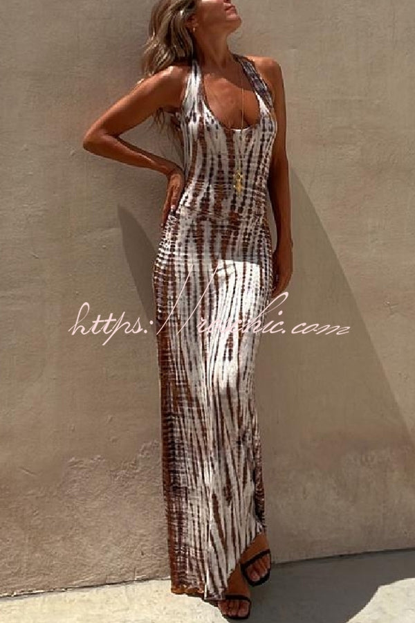 Summer Adventures Tie-dye Print Back Lace-up Stretch Maxi Dress