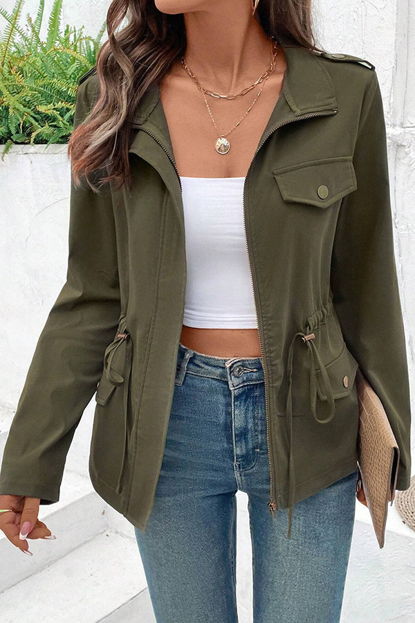 Fashion Long Sleeve Pocket Casual Zipper Jacket