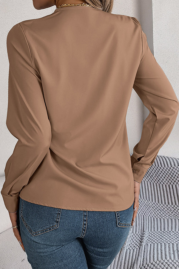 Elegant Layered V-neck Long-sleeved Casual Shirt