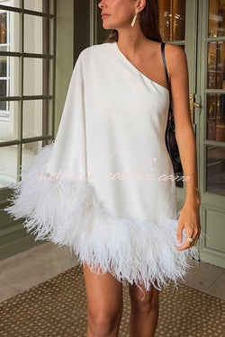 One shoulder feather dress best sale