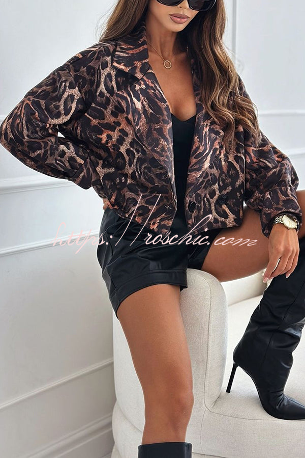 Leopard Print Long Sleeve Short Loose Casual Jacket