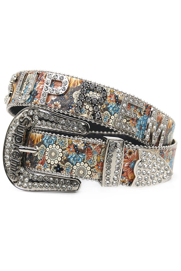 Fashionable Printed Rhinestone Letter-decorated Simple Belt