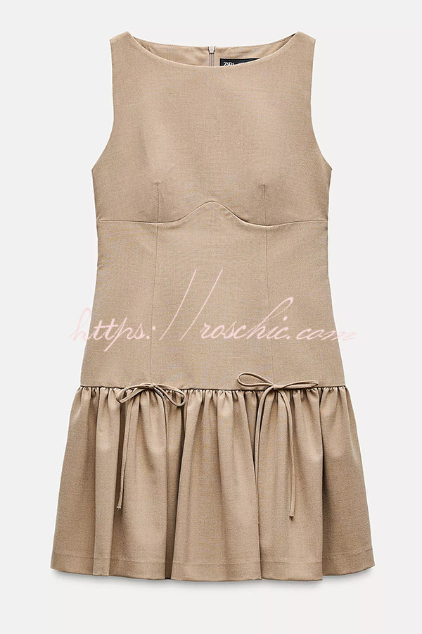 Solid Velvet Bow Embellished Sleeveless Mini Dress