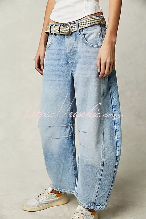 Rina Denim Mid-Rise Pocket Tapered Hem Barrel Jeans