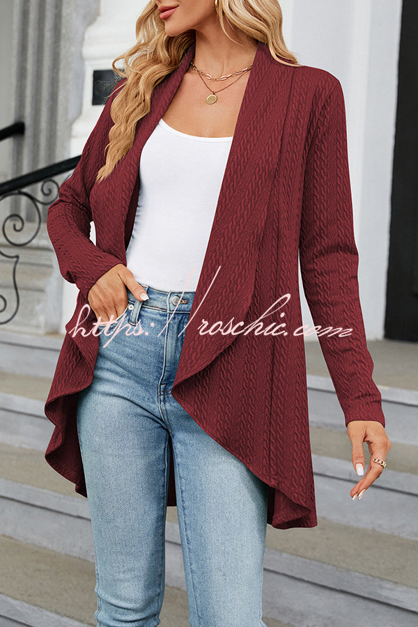 Long Sleeve Solid Color Ruffle Loose Cardigan