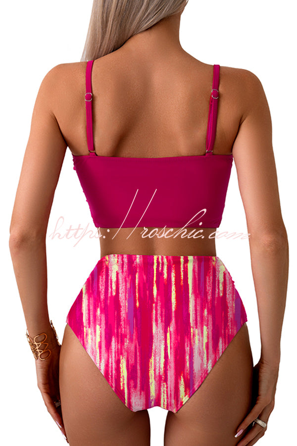 Gracie Bow Twist Design Printed High Rise Bikini Swimsuit