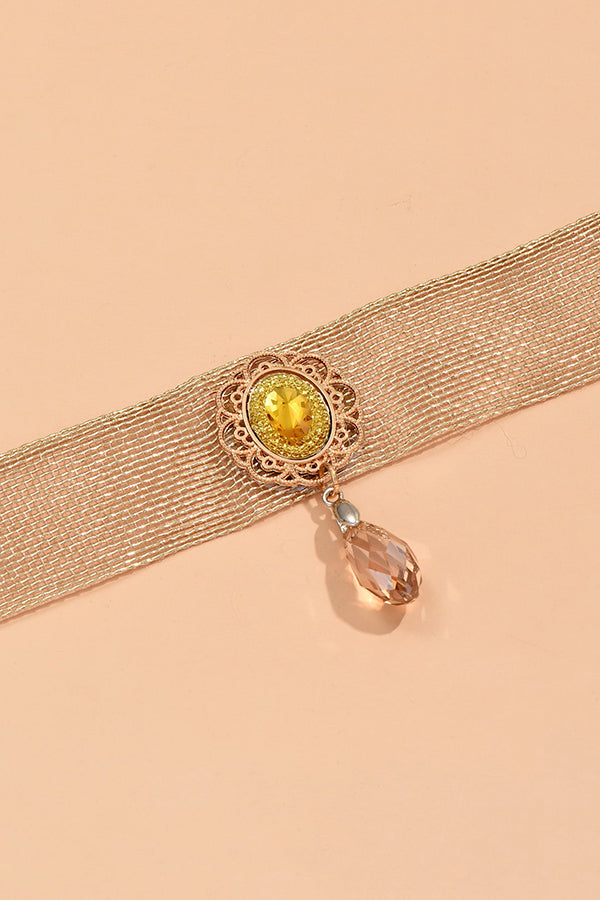 Fashionable Mesh Lace Gemstone Drop Pendant Necklace