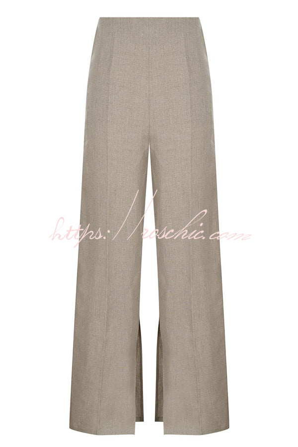 Solid Color Pocket Slit Loose Wide Leg Pants