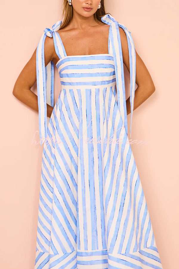 Treasured Times Stripe Print Tie-up Shoulder Pocketed A-line Maxi Dress