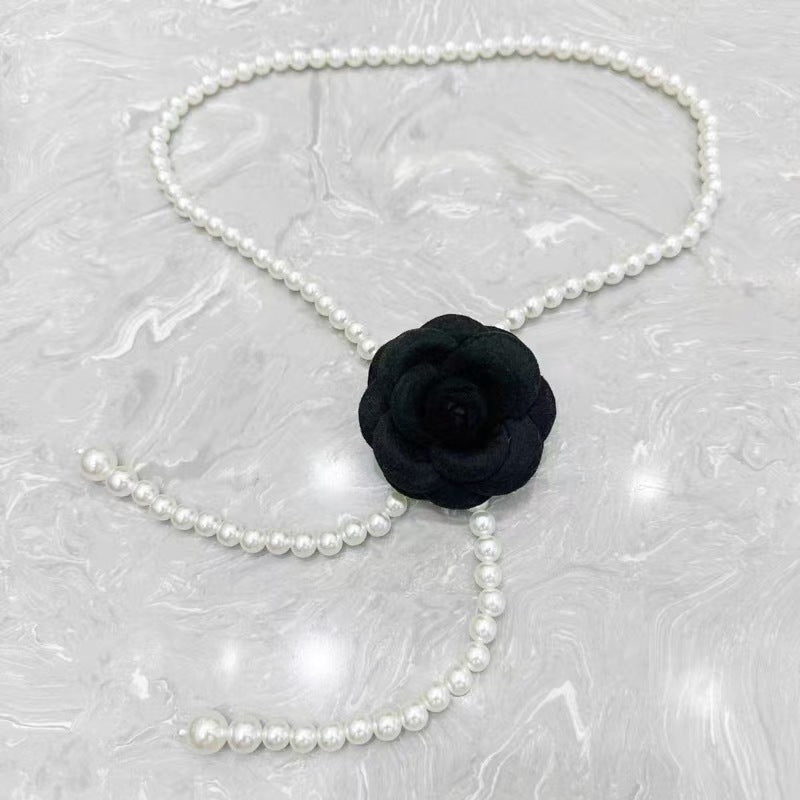 Elegant Camellia Pearl Waist Necklace