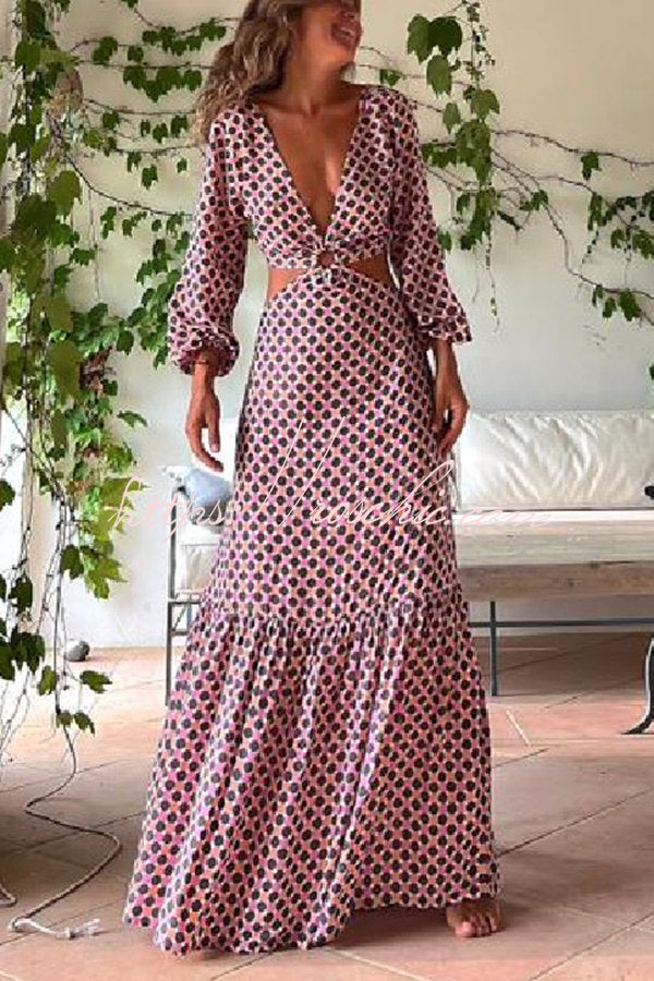 Serene Dreams Printed Side Cutout Elastic Waist Maxi Dress