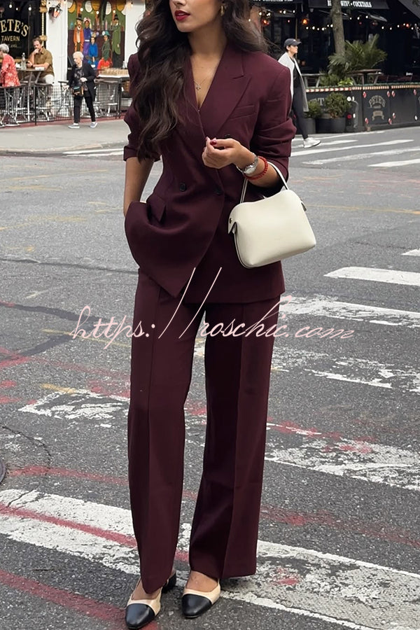 The Perfect Style Button Up Lapel Blazer and Pocketed Wide Leg Pants Set