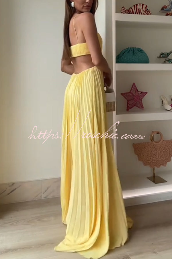 Butter Moment Pleated Cutout Waist A-line Slip Maxi Dress