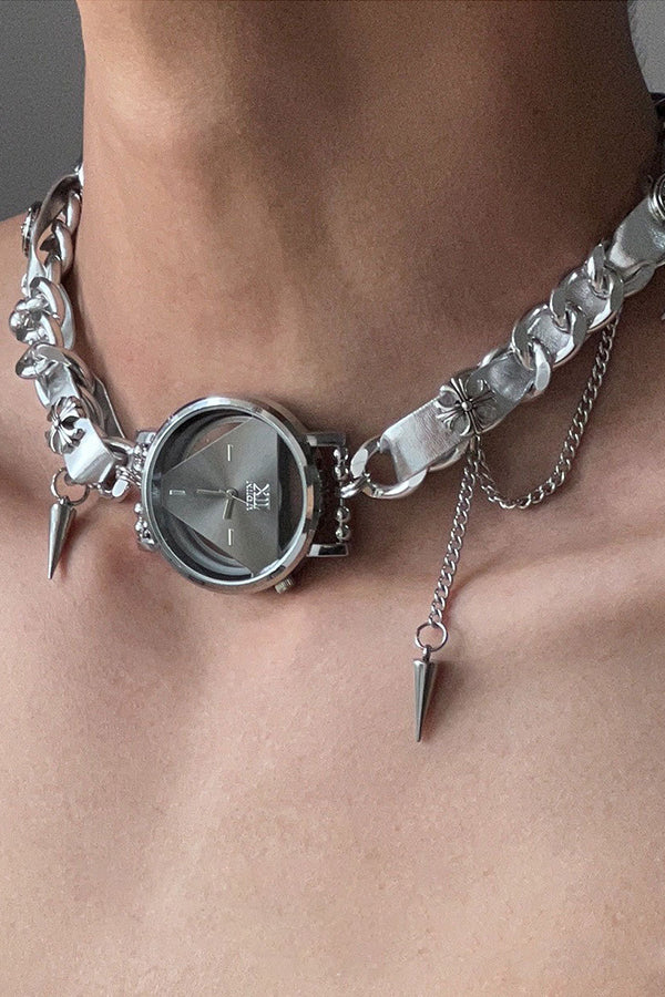 Fashionable Time Dial Metal Necklace