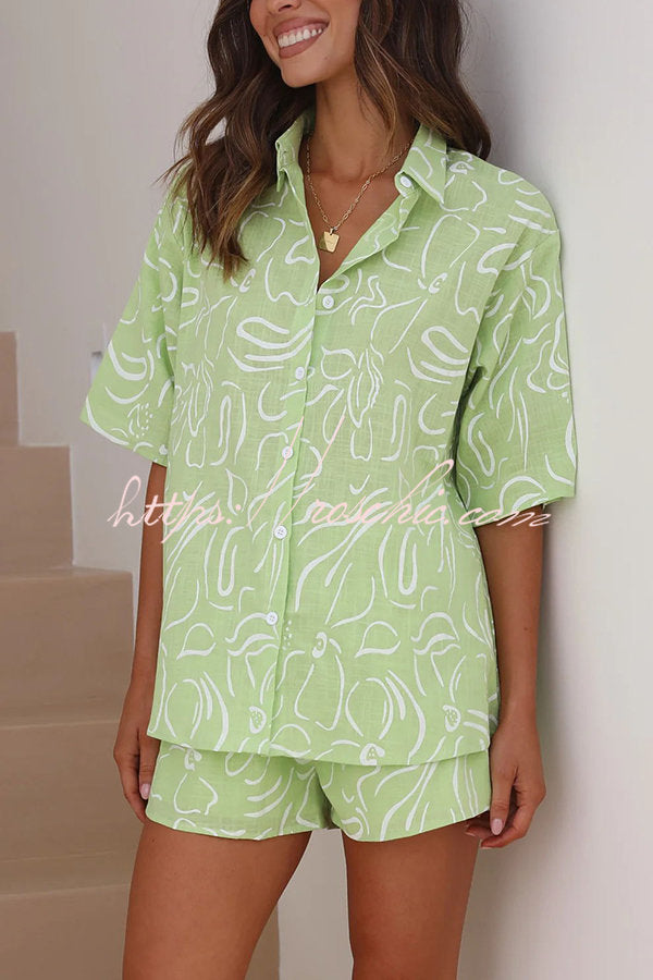 Linen-Blend Short Pajama Set