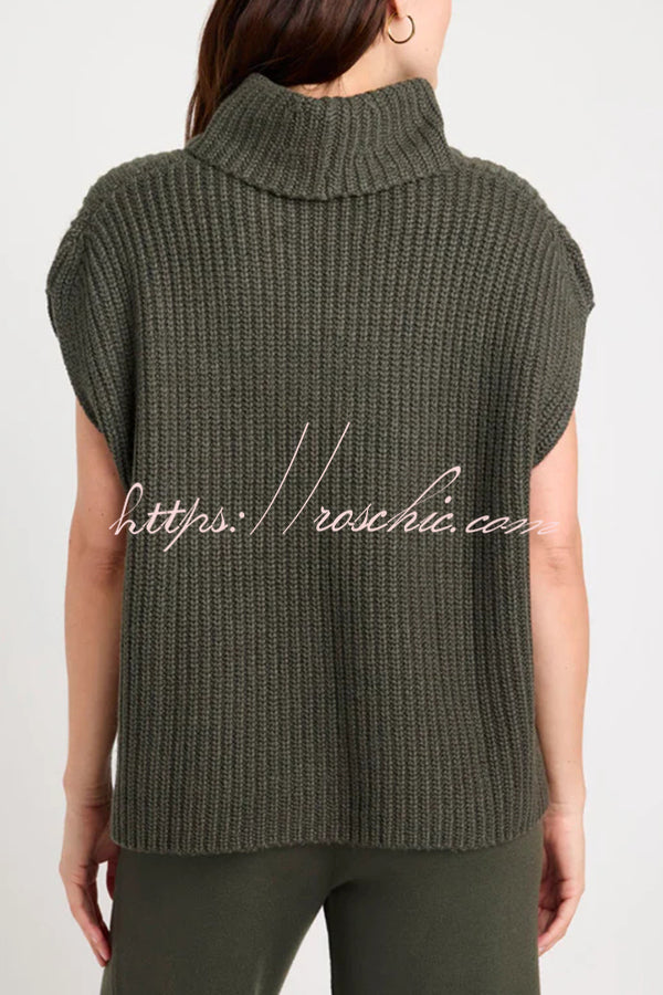 Comfortable and Luxe Knit TurtleNeck Cap Sleeves Lightweight Sweater