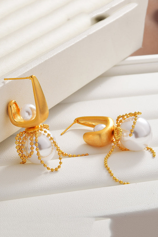 Elegant Pearl Bow Tassel Pearl Earrings