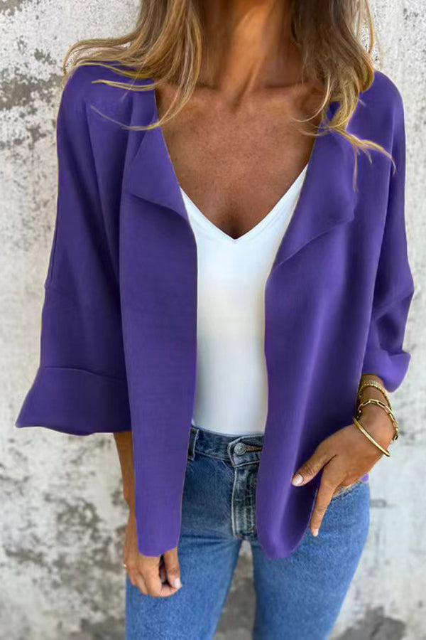 Solid Color Casual Lapel Faux Suede Cardigan Jacket